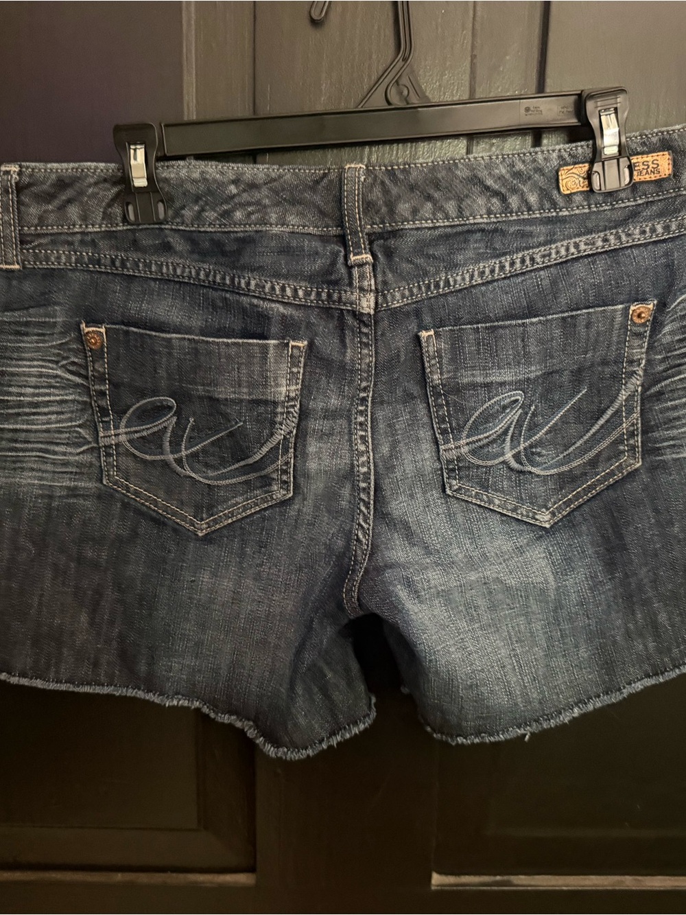 Express Dark Blue Distressed Denim Shorts - Picture 2 of 4